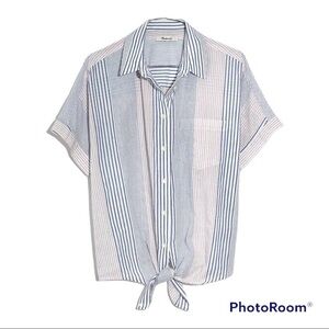 Madewell Tie Front Rawley Stripe Shirt Top